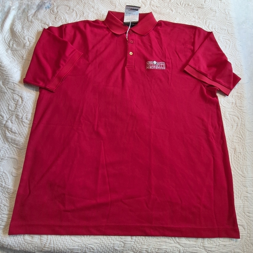 Unsolved Crime men's size 2XL red Polo shirt, embroudered logo  New